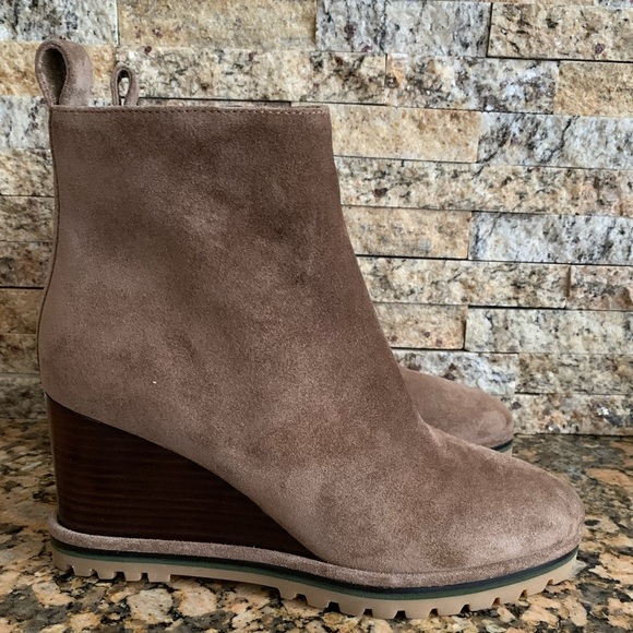 Tory Burch Suede Logo Lug Sole Wedge Boot - Picture 2 of 8